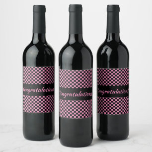 Pink and Black Chequerboard Custom Wine Label