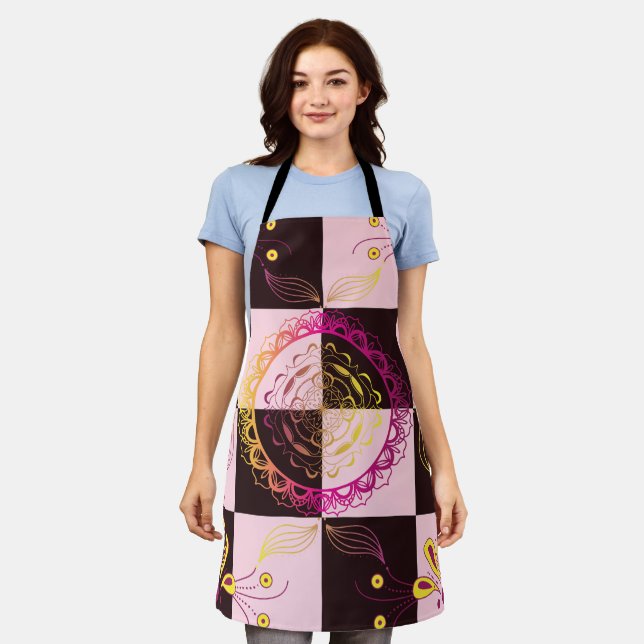 Pink and Black Chequerboard, Mystic Graphic Art Apron (Worn)