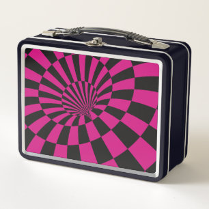 Pink and Black Chequered Abstract Metal Lunchbox