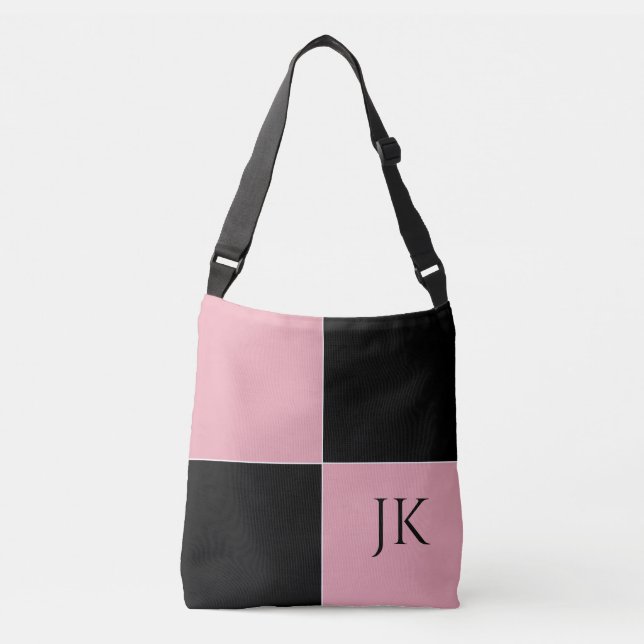 Pink and Black Chequered  Crossbody Bag (Front)