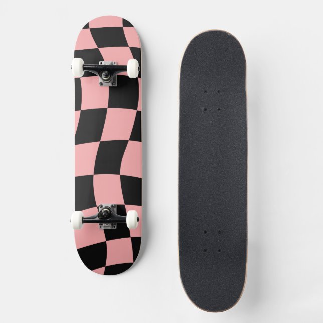 Pink and Black Chequered Skateboard (Front)