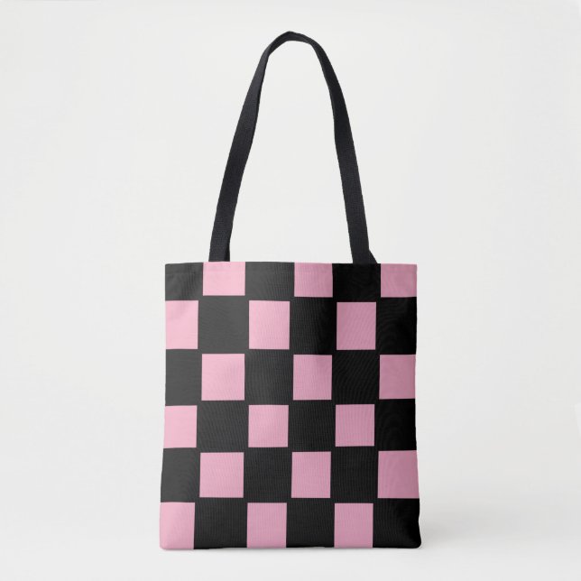 Pink and Black Chequered Tote Bag (Front)