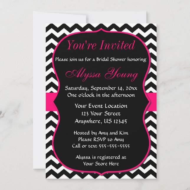 Pink and Black Chevron Bridal Shower Invitation (Front)