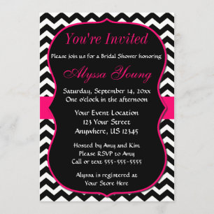 Pink and Black Chevron Bridal Shower Invitation