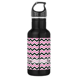 Pink and black chevron pattern 532 ml water bottle