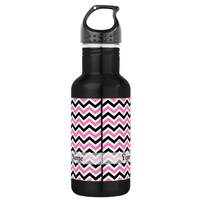 Pink and black chevron pattern 532 ml water bottle (Front)
