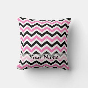 Pink and black chevron pattern cushion