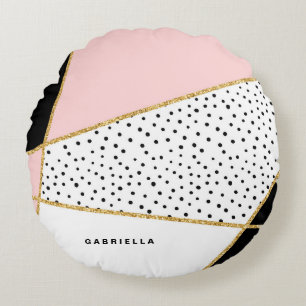 Pink and Black Chic Abstract Pattern Custom Round Cushion
