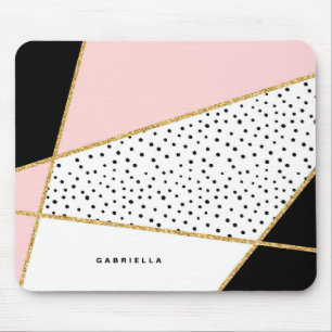 Pink and Black Chic Abstract Pattern Personalised Mouse Pad