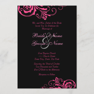 Pink and Black Chic Wedding Invitation