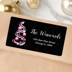 Pink and Black Christmas Ornament Label