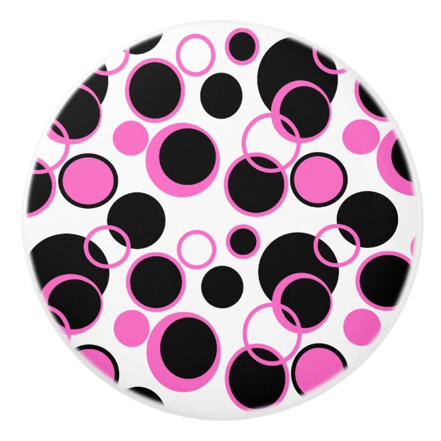 Pink and Black Circles Ceramic Knob (Front)