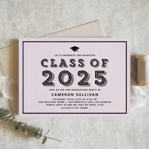 Pink and Black Class of 2025 Cap Retro Graduation Invitation