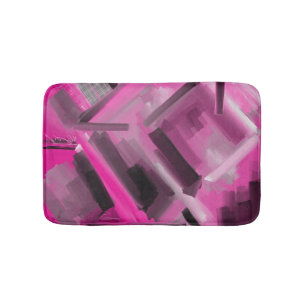 Pink and Black Contemporary Art Abstract Painting Bath Mat