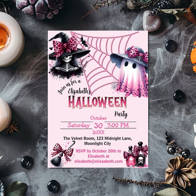 Pink and Black Coquette Halloween  Invitation (Creator Uploaded)