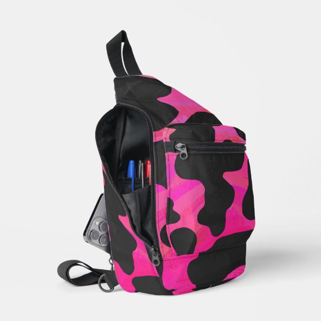 Pink and Black Cow Print Sling Bag (Open)