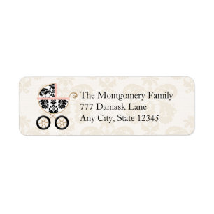 Pink and Black Damask Baby Carriage Return