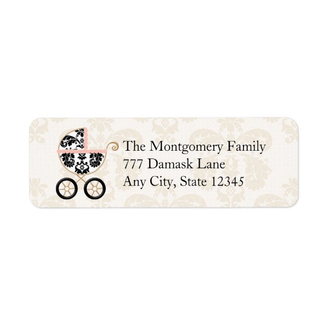 Pink and Black Damask Baby Carriage Return (Front)