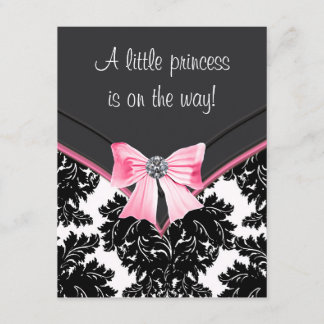 Pink and Black Damask Baby Shower Invitation
