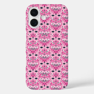Pink and Black Damask iPhone 16 Case