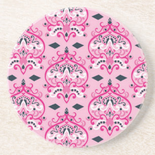 Pink and Black Damask Coaster