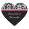 Pink and Black Damask Heart Damask Sticker Seal