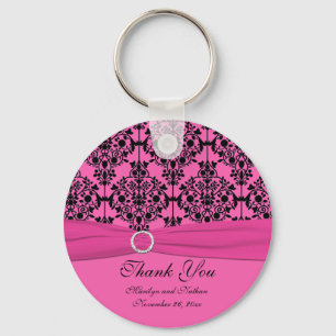 Pink and Black Damask Keychain