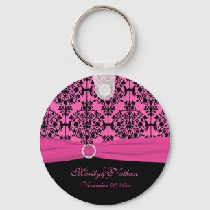 Pink and Black Damask Keychain