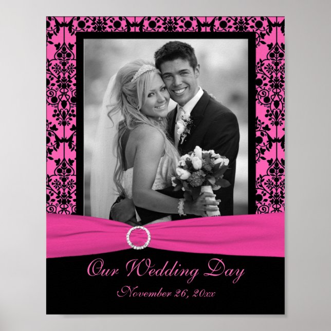 Pink and Black Damask Photo Frame Insert Poster (Front)