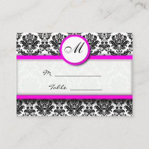 Pink and Black Damask Place Card
