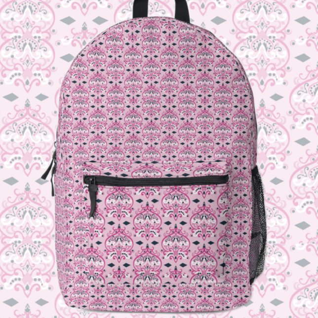  pink and black damask printed backpack (Creator Uploaded)
