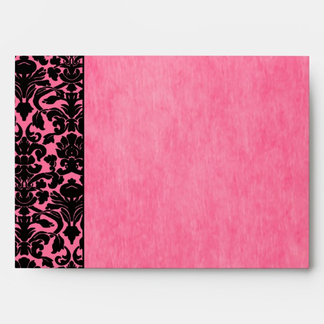 Pink and Black Damask Return Address A7 Envelope (Front)