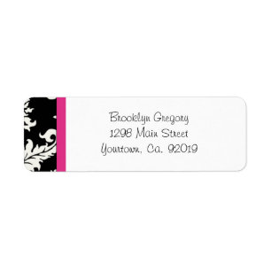 Pink and Black Damask Return Address Label