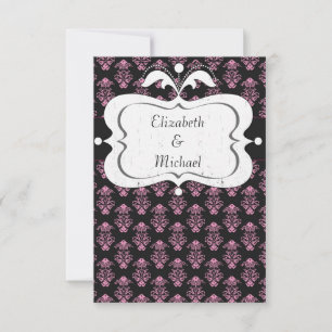 Pink and Black Damask Save the Date Cards