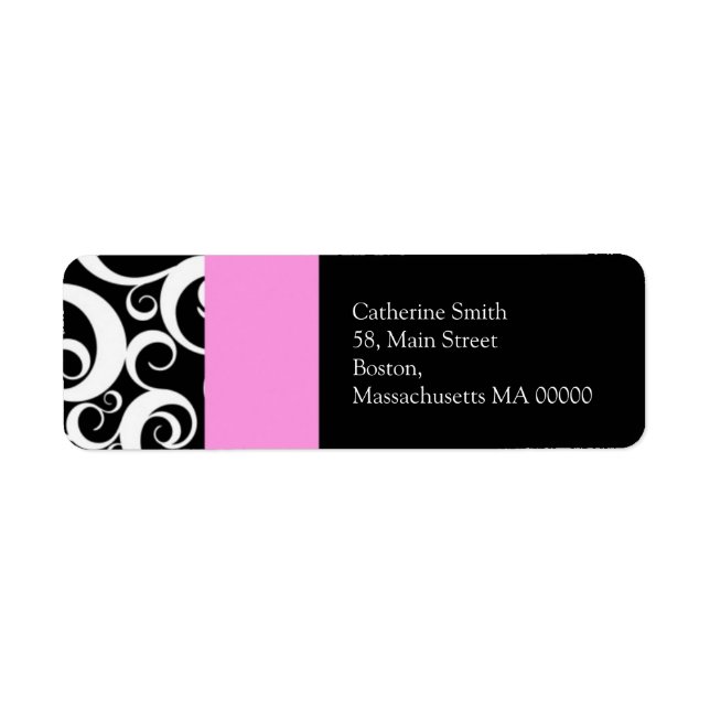 Pink and Black Damask Swirls Address Labels (Front)