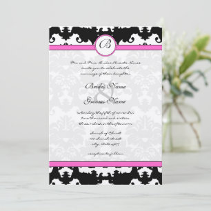 Pink and Black Damask Swirls Wedding Invitation