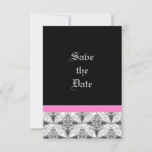 Pink and Black Damask Wedding Save the Date Cards
