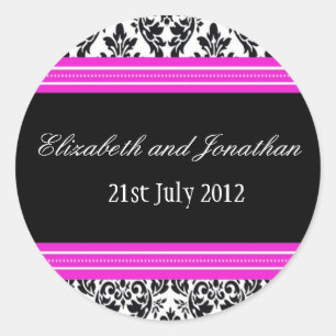 Pink and Black Damask Wedding Sticker
