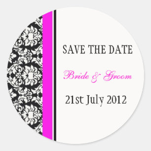 Pink and Black Damask Wedding Stickers
