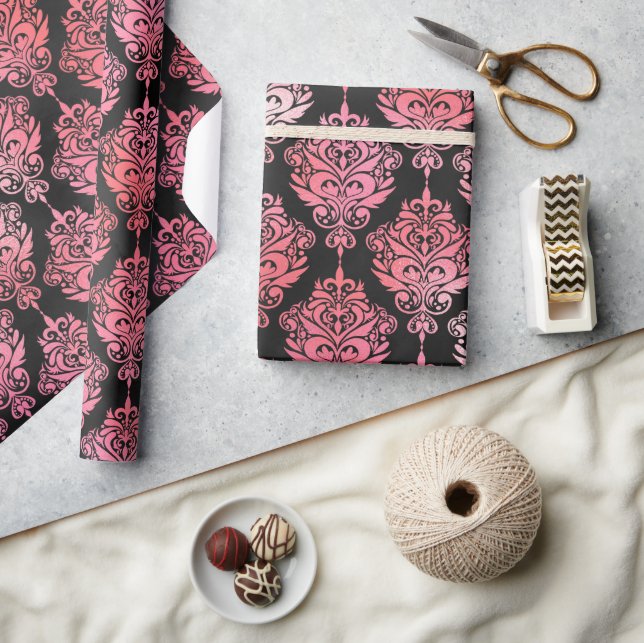Pink and Black Damask Wrapping Paper (Crafts)