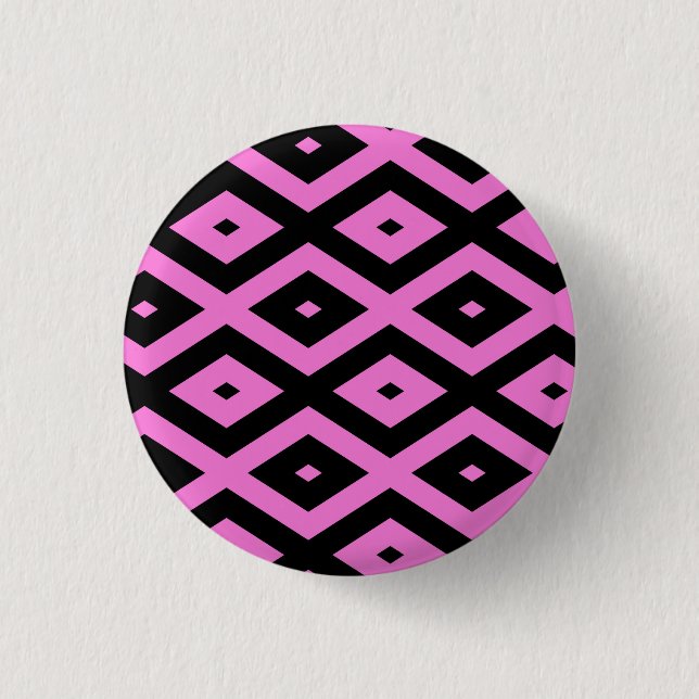 Pink and black diamond pattern 3 cm round badge (Front)