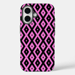 Pink and black diamond pattern iPhone 16 case