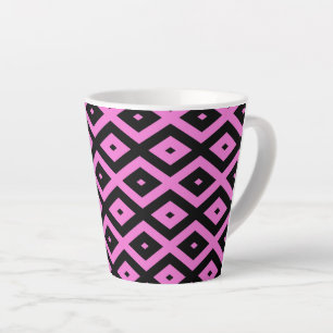 Pink and black diamond pattern latte mug