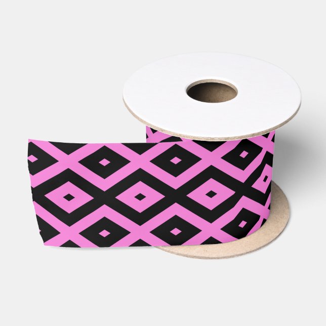Pink and black diamond pattern satin ribbon (Spool)