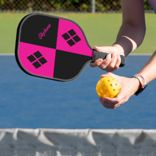 Pink and Black Diamonds Custom Modern Geometric Pickleball Paddle