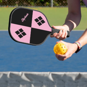 Pink and Black Diamonds   Custom Modern Geometric Pickleball Paddle
