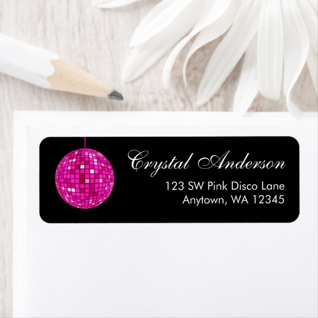 Pink and Black Disco Ball Return Address (Insitu)