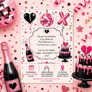 Pink and Black Divorce Party Celebration Invitation