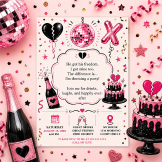 Pink and Black Divorce Party Celebration | Invitation