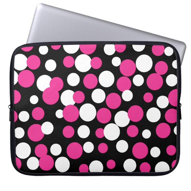 Pink and Black Dots Laptop Sleeve (Front)
